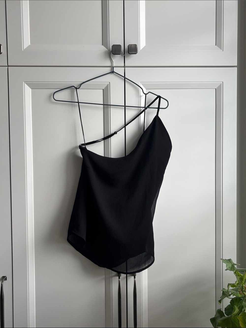Simons Black Asymmetric One-Shoulder Camisole